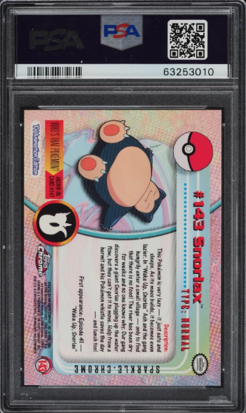 PSA 10 2000 Pokemon Topps Chrome Series 2 SPARKLE Snorlax #142 Gem Mint *POP 7* - Image 2