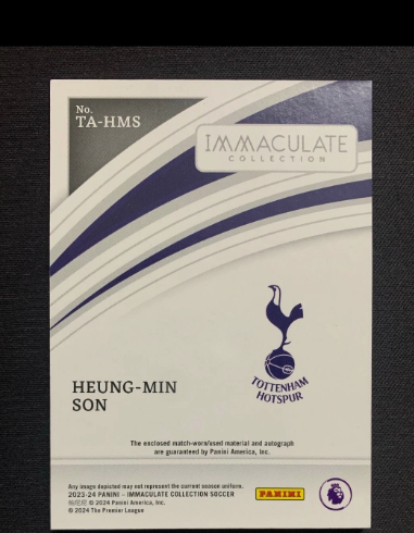 2023-24 Panini Immaculate Heung-Min Son Laundry Tag Patch Platinum Auto 1/1 - Image 2
