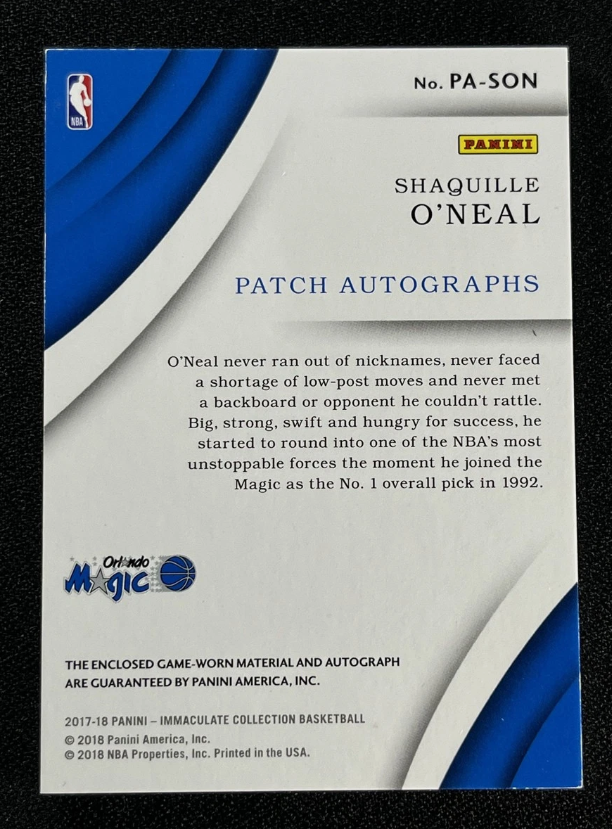1/1 One Of One ! 2017-18 Immaculate Collection Shaquille O'Neal Tag Patch Auto - Image 2